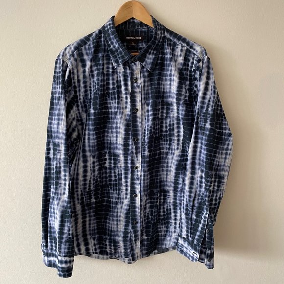 Michael Kors Shirt - Blue/White Patterned - X-Large - Tailored Fit - Picture 1 of 5